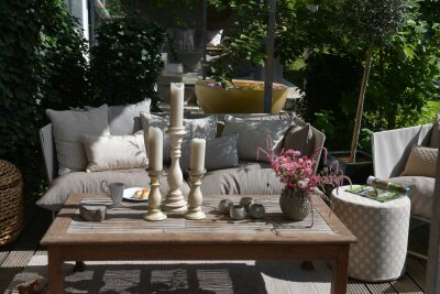 H.O.C.K. Banno dots Outdoor Hocker rund Pouf ø45x45cm Punkte beige nanu