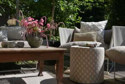 H.O.C.K. Banno dots Outdoor Hocker rund Pouf ø45x45cm Punkte beige nanu