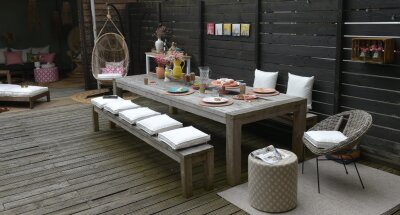 H.O.C.K. Banno dots Outdoor Hocker rund Pouf ø45x45cm Punkte beige nanu