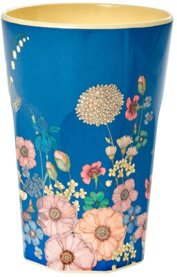 RICE Melamine Cup Tasse Becher Blumen Print blau