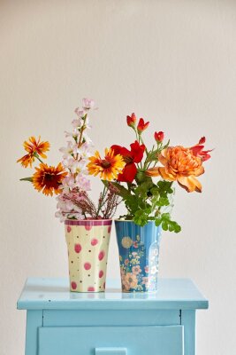 RICE Melamine Cup Tasse Becher Blumen Print blau