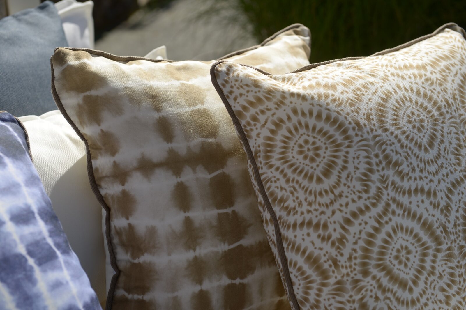 H.O.C.K. Badu Batik Steel Outdoor Kissen mit Keder 50x50cm col. 01 natur beige