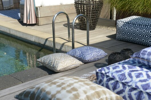 H.O.C.K. Badu Batik Steel Outdoor Kissen mit Keder 50x50cm col. 03 blau