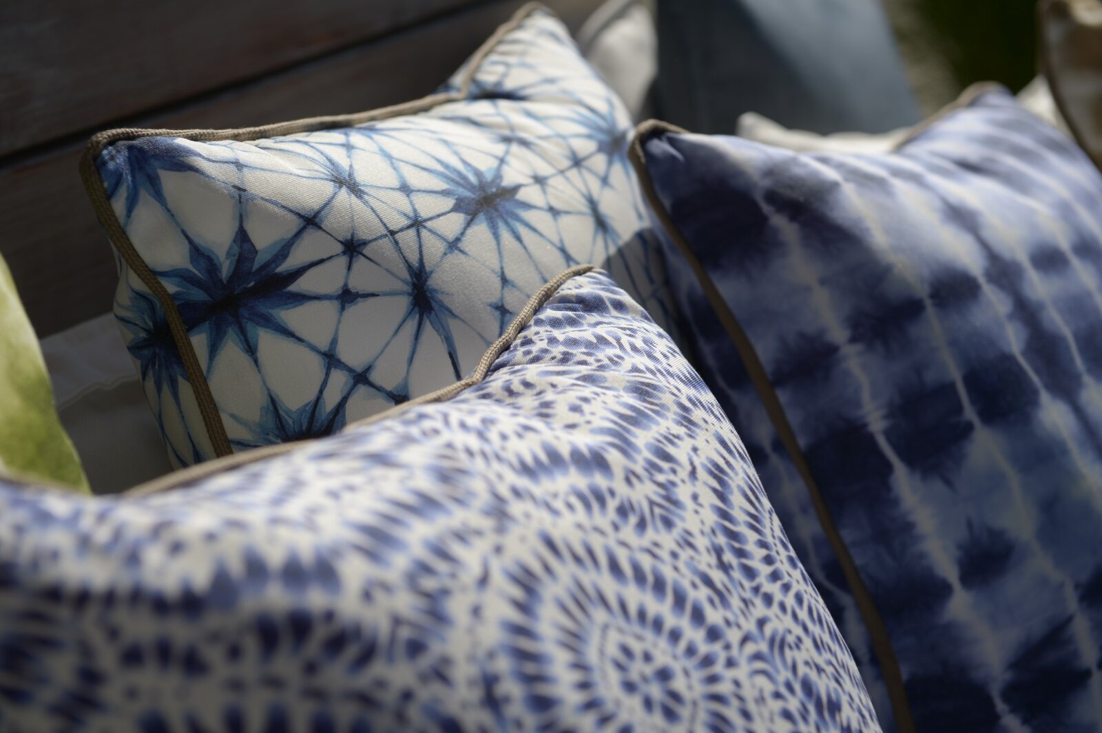 H.O.C.K. Badu Batik Midnight Outdoor Kissen mit Keder 50x50cm col. 03 blau