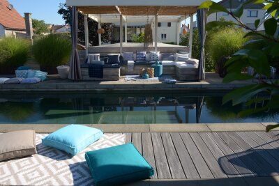 H.O.C.K. Badu Batik Saphire Outdoor Kissen mit Keder 50x50cm col. 03 blau