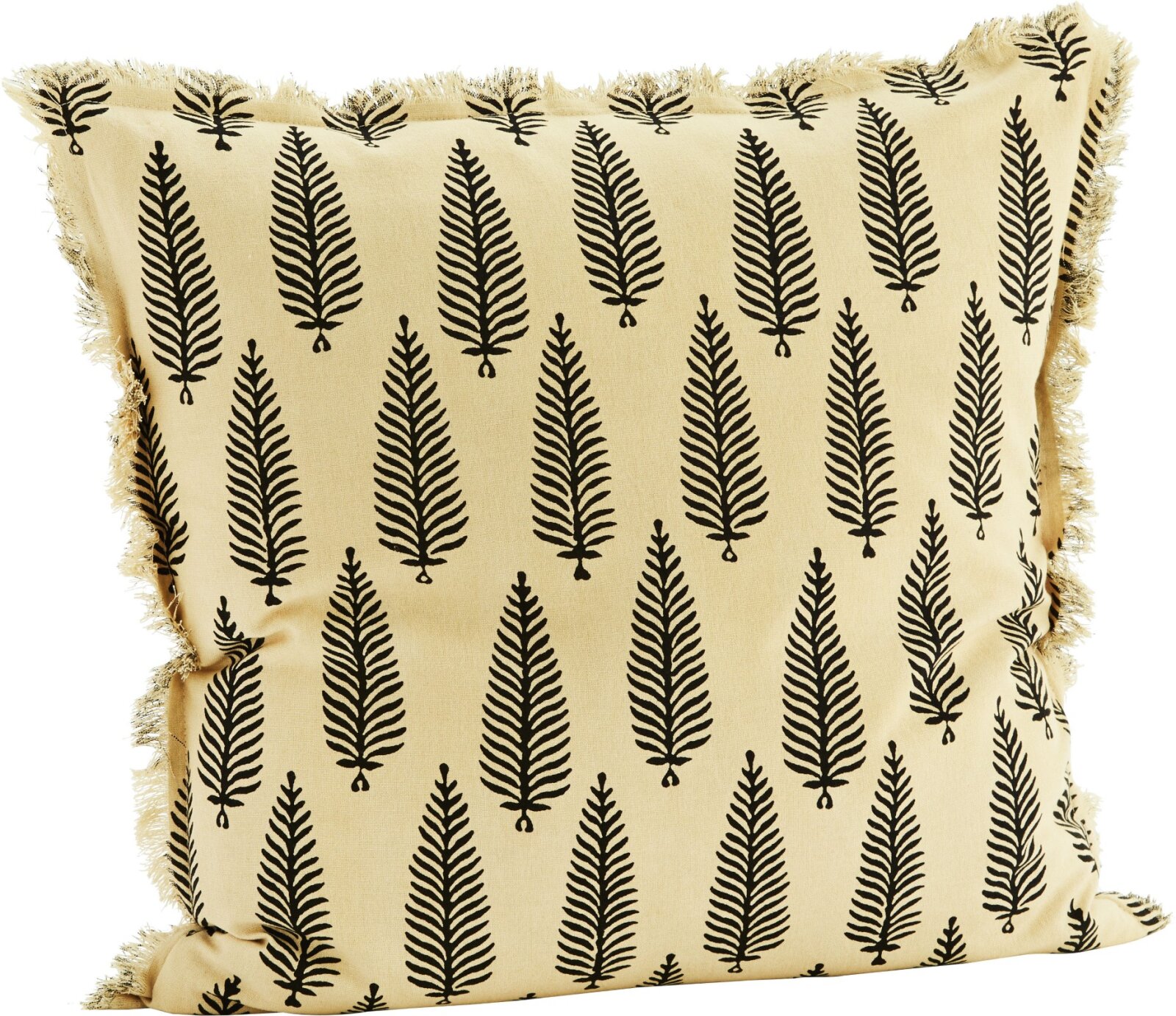 Madam Stoltz Dekokissen bedruckt mit Fransen 50x50cm Zapfen beige black