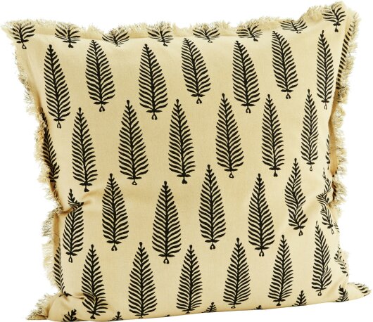 Madam Stoltz Dekokissen bedruckt mit Fransen 50x50cm Zapfen beige black