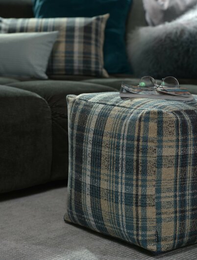 H.O.C.K. Ardesia Bean Cube kariert Pouf 40x40x40cm blau col. 021