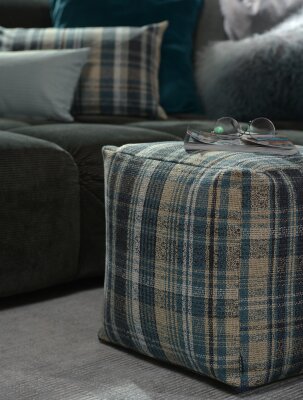 H.O.C.K. Ardesia Bean Cube kariert Pouf 40x40x40cm blau col. 021