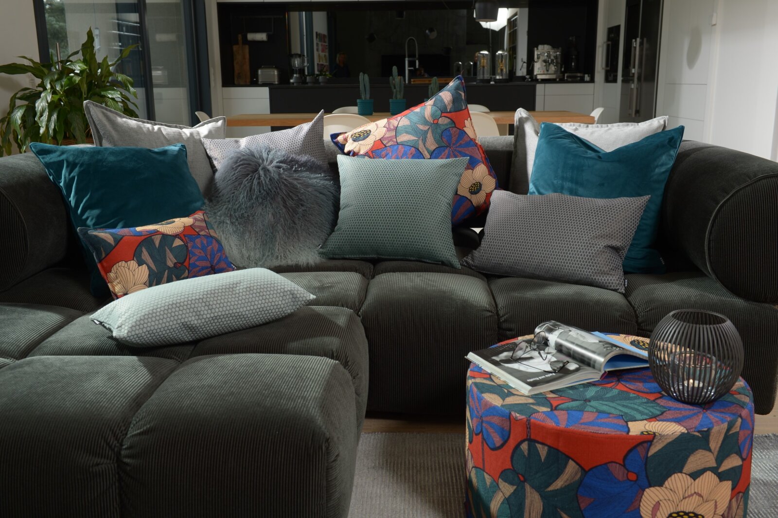 H.O.C.K. Chloe Hocker rund Pouf ø60x40cm blue-red