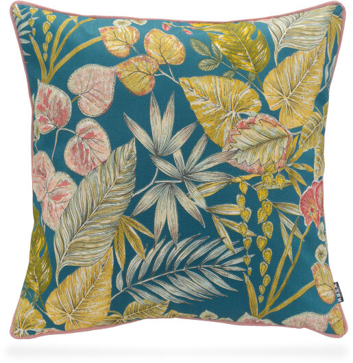 H.O.C.K. Eliza-Bouquet Outdoor Wendekissen Blumen-Motiv mit Keder 50x50cm petrol