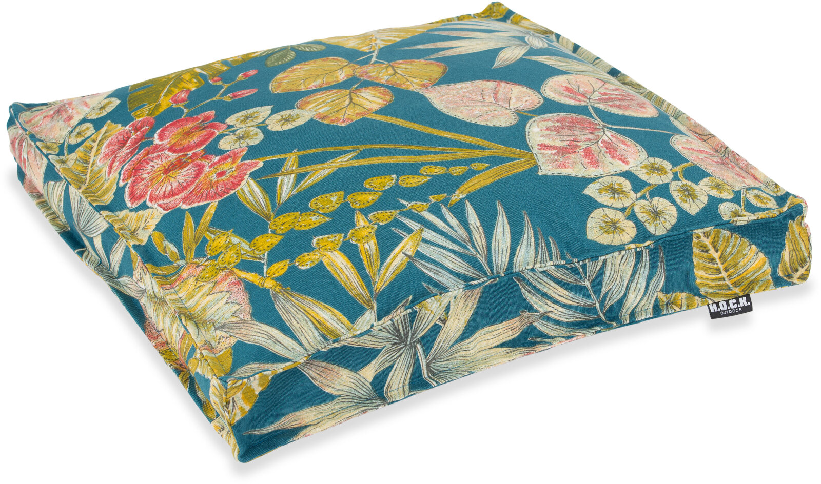H.O.C.K. Eliza-Bouquet Outdoor Sitzkissen Blumen-Motiv 40x40x5cm petrol