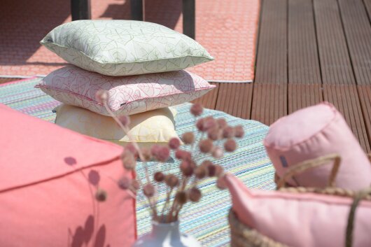 H.O.C.K. Nala Outdoor Kissen Blatt-Motiv mit Keder 50x50cm rosa col. 02-47