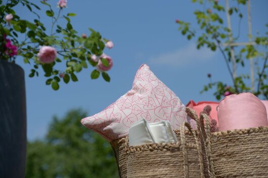 H.O.C.K. Nala Outdoor Kissen Blatt-Motiv mit Keder 50x50cm rosa col. 02-47
