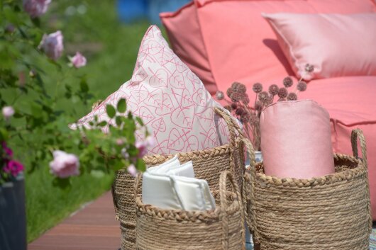 H.O.C.K. Nala Outdoor Kissen Blatt-Motiv mit Keder 50x50cm rosa col. 02-47