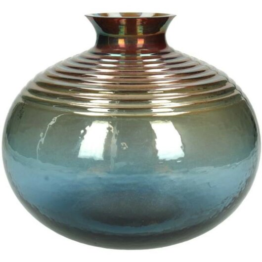 KRST Vase Glass Blue 21x21x18cm rund Farbverlauf