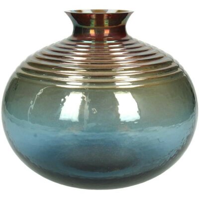 KRST Vase Glass Blue 21x21x18cm rund Farbverlauf