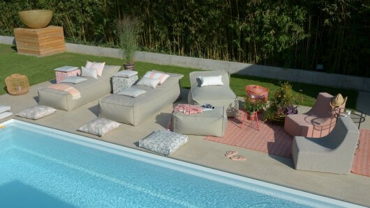 H.O.C.K. Lolly Outdoor Lounge-Sessel, ca. 105x90x40cm Tampa cement-beige col. 1321