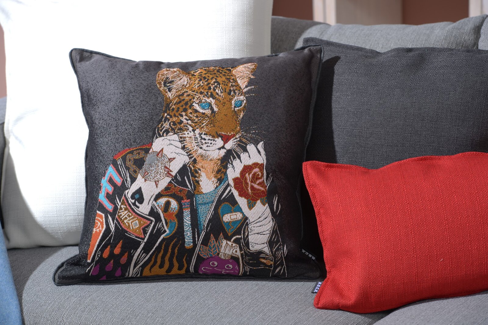 H.O.C.K. Mister Rocky Wendekissen Tigermotiv mit Keder anthrazit 45x45cm PETS