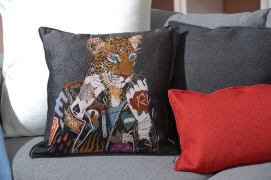 H.O.C.K. Mister Rocky Wendekissen Tigermotiv mit Keder anthrazit 45x45cm PETS
