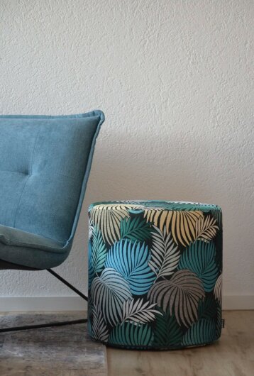 H.O.C.K. Copacabana Hocker rund Pouf ø45x45cm floral petrol emeraude