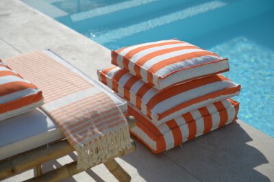 H.O.C.K. Classic Streifen Outdoor Sitzkissen 40x40x5cm orange