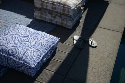 H.O.C.K. Badu Batik Steel Outdoor Sitzkissen mit Keder 45x45x6cm col. 03 blau