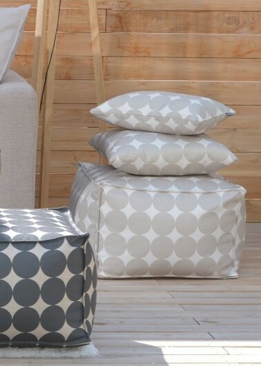 H.O.C.K. Circle Bean Cube Hocker Pouf 55x55x35cm Kreise beige col. 14