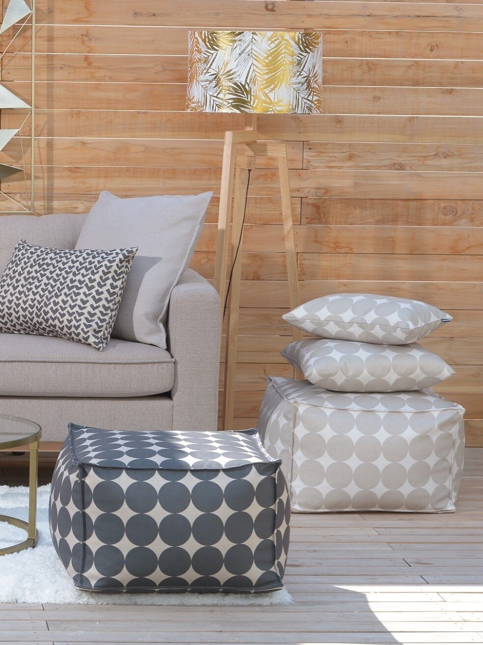 H.O.C.K. Circle Bean Cube Hocker Pouf 55x55x35cm Kreise schwarz-taupe col. 24