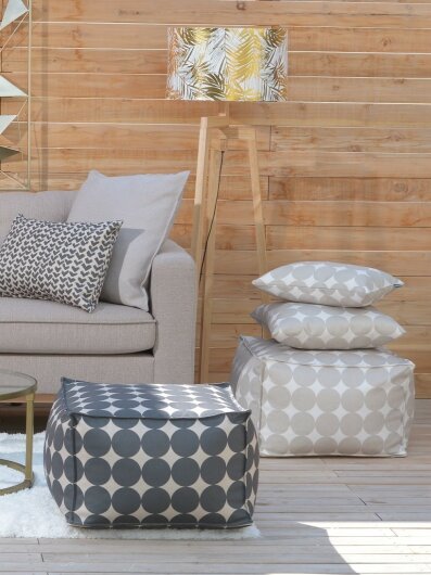 H.O.C.K. Circle Bean Cube Hocker Pouf 55x55x35cm Kreise schwarz-taupe col. 24