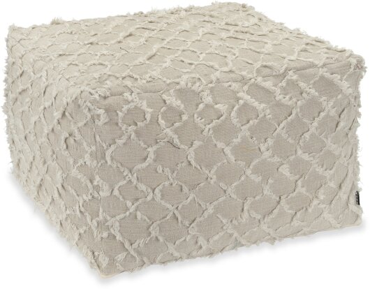H.O.C.K. Nuvole Bean Cube Hocker Pouf 55x55x35cm natur beige col. 400 mit Fransen