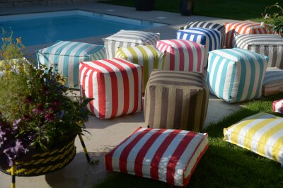 H.O.C.K. Classic Streifen Bean Cube Hocker Pouf 55x55x35cm hellgrau