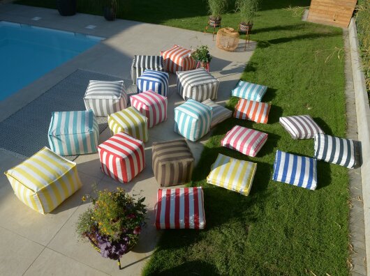 H.O.C.K. Classic Streifen Bean Cube Hocker Pouf 55x55x35cm gelb