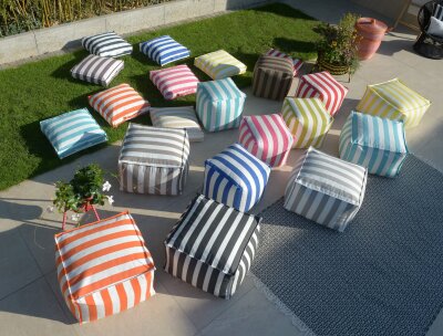H.O.C.K. Classic Streifen Bean Cube Hocker Pouf 55x55x35cm türkis