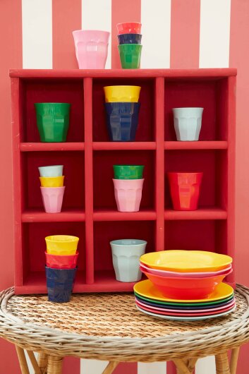 RICE Melamine Becher medium Tassen 6er Pack bunt einfarbig