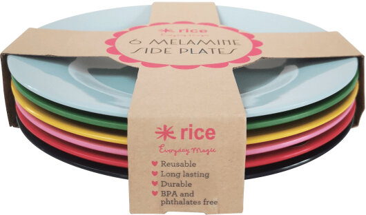 RICE Melamine Frühstücksteller 6er Pack in verschiedenen Farben