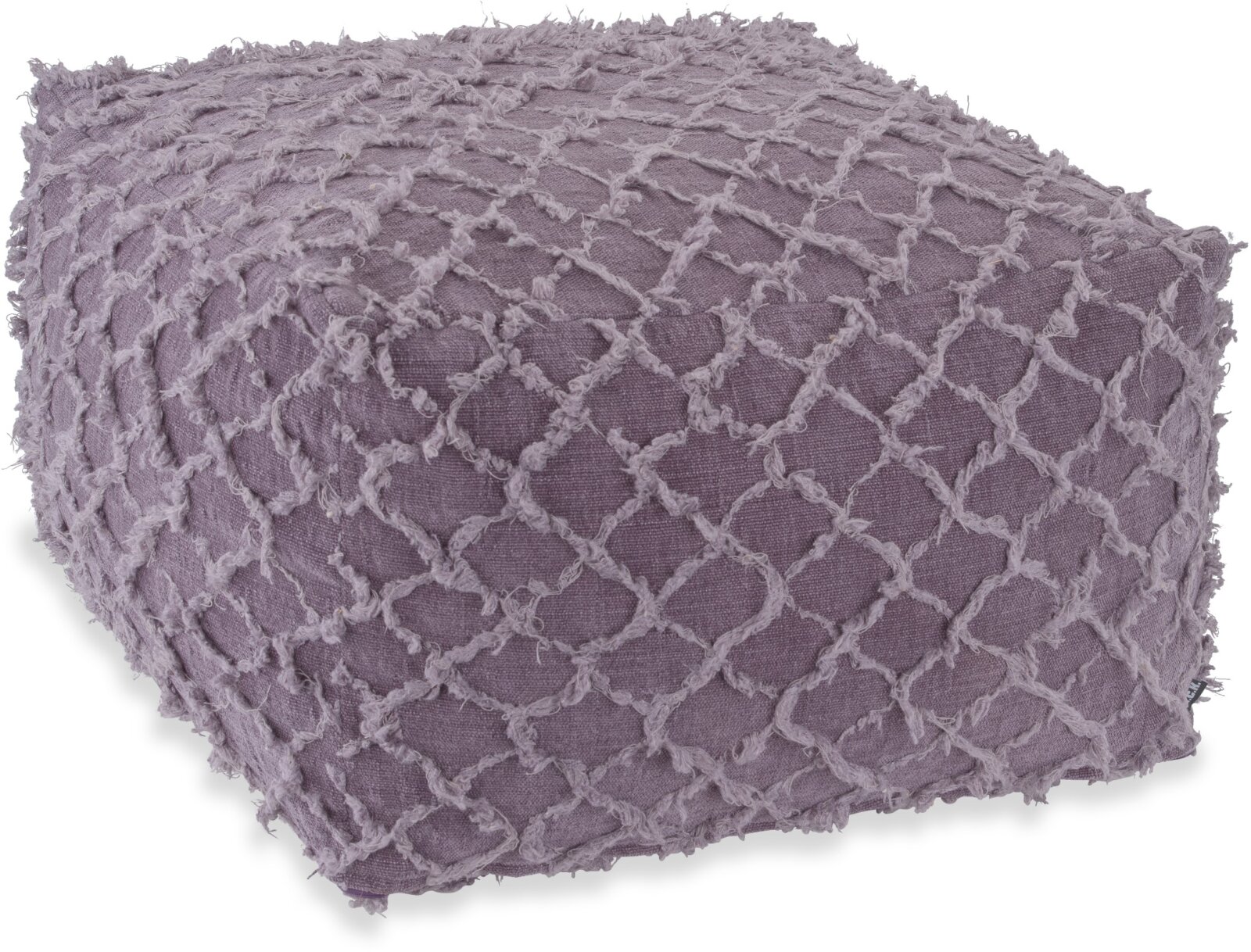 H.O.C.K. Nuvole Bean Cube Hocker Pouf 55x55x35cm brombeer mit Fransen