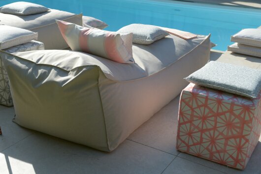 H.O.C.K. Yuno Outdoor Kissen mit Biese 45x45cm taupe - hellgrau col. 01 geblümt malle