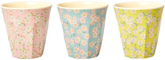 RICE Melamine Cup Tasse Becher medium kleine Blümchen rosa