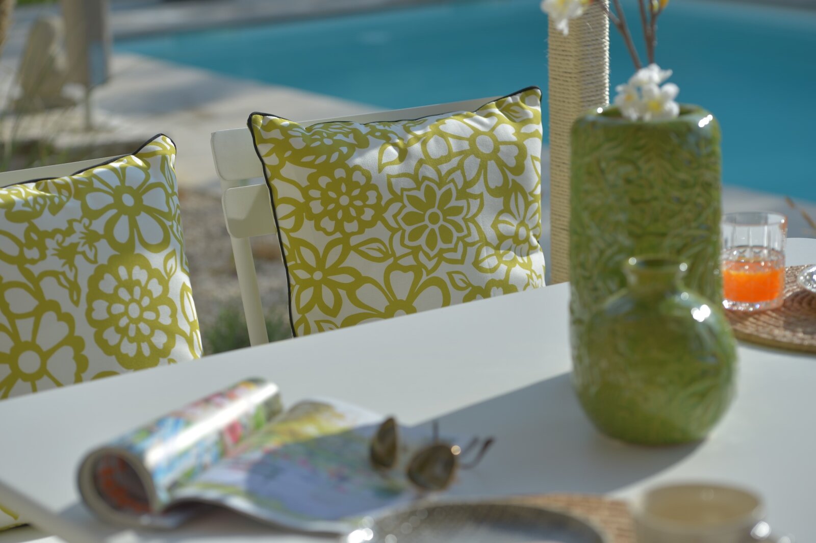 H.O.C.K. Paloma Outdoor Kissen mit Keder 50x50cm floral grün