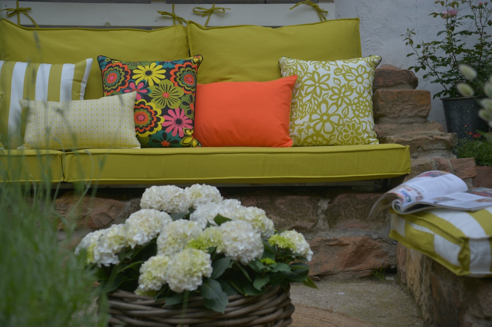 H.O.C.K. Paloma Outdoor Kissen mit Keder 50x50cm floral grün