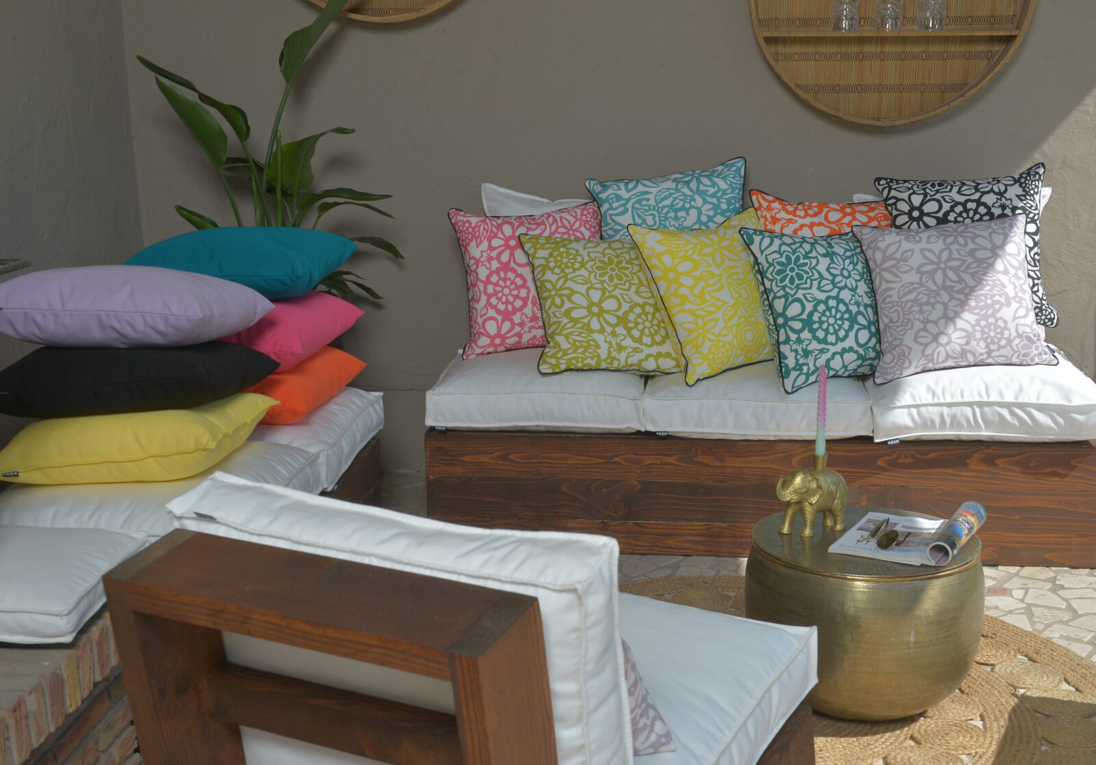 H.O.C.K. Paloma Outdoor Kissen mit Keder 50x50cm floral türkis