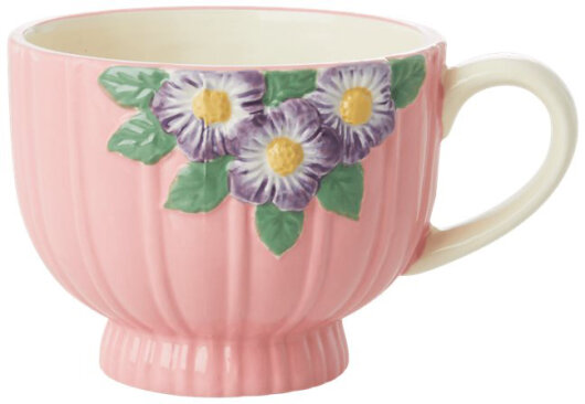 RICE Keramik Tasse Becher rosa mit Blümchen lila