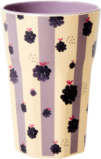 RICE Melamine Cup Tasse Becher Brombeeren Print lila gestreift