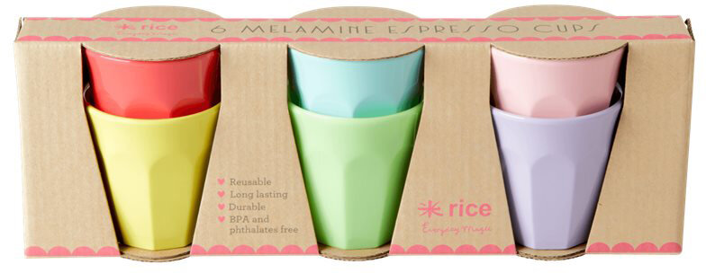 RICE Melamine Espressobecher x-small Tassen 6er Pack bunt einfarbig