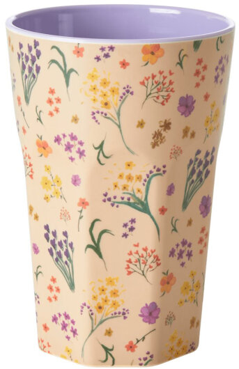 RICE Melamine Cup Tasse großer Becher Wild Flower beige mit bunten Blumen