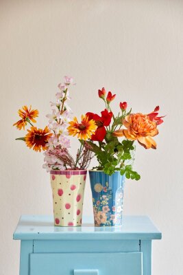 RICE Melamine Cup Tasse großer Becher Wild Flower beige mit bunten Blumen