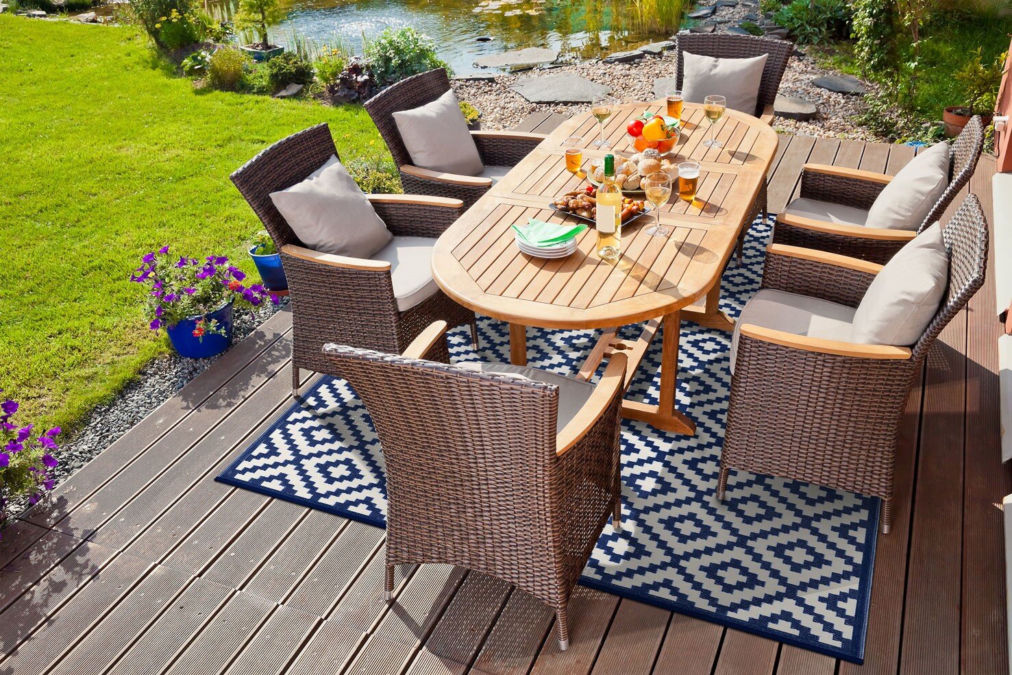 H.O.C.K. Outdoor Teppich Nirvana blue marine white 120x180cm