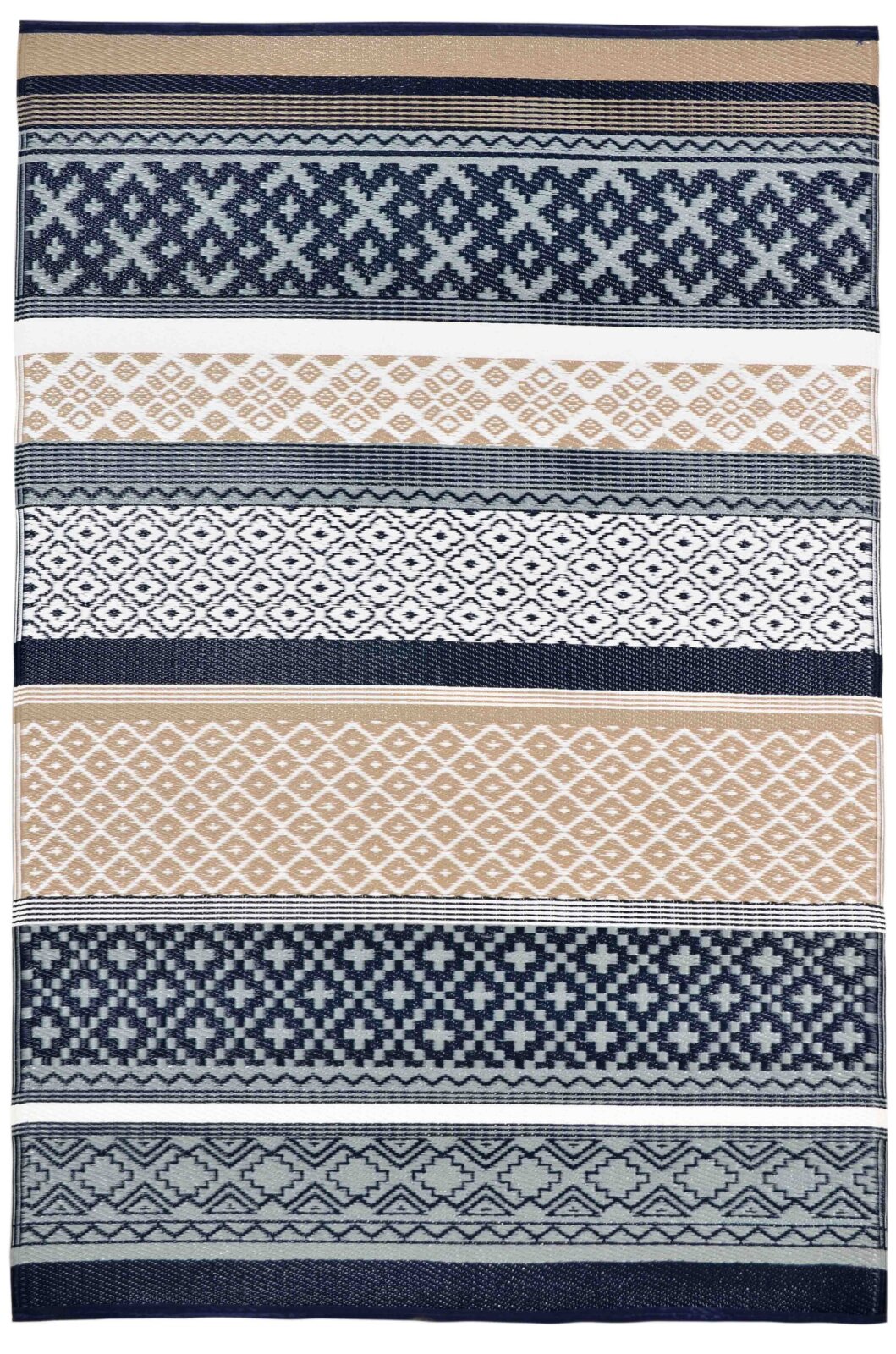 H.O.C.K. Outdoor Teppich Prime gestreift blau marine beige 150x240cm dunkelblau marino beige