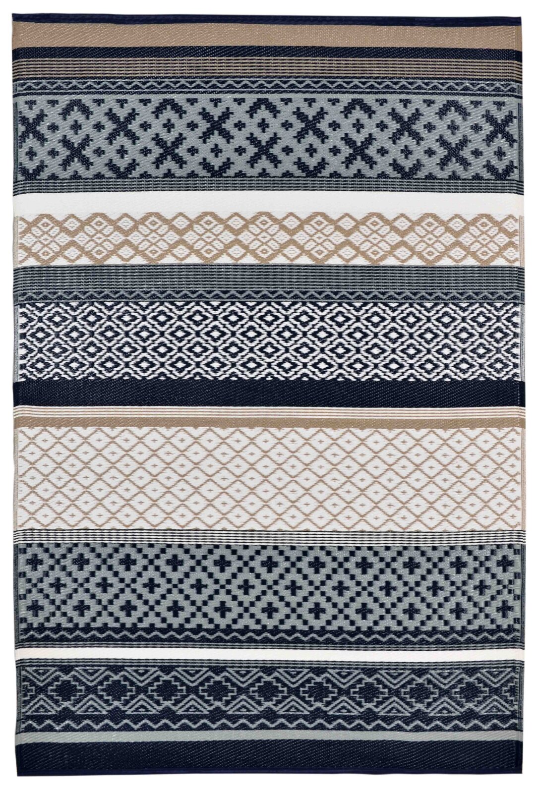H.O.C.K. Outdoor Teppich Prime gestreift blau marine beige 150x240cm dunkelblau marino beige